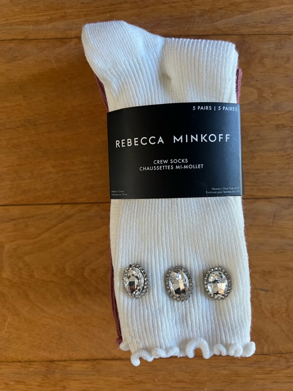 🆕 💎Rebecca Minkoff💎 Women’s Mauve and White Knit Crew Socks. Size 4-10
